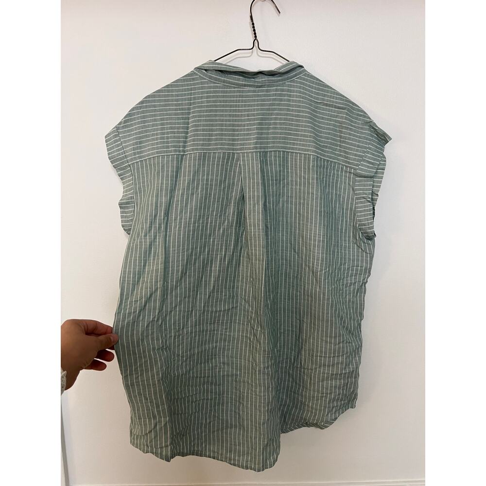 Jachs Girlfriend Green Striped Button Up Shirt Womens Small S Rayon Cap Sleeve - Picture 6 of 8